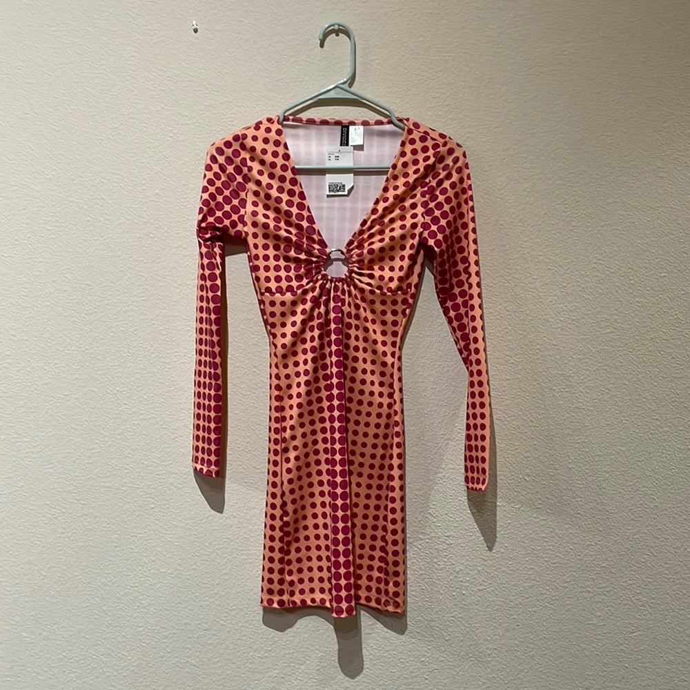 Retro print orange and pink bodycon dress